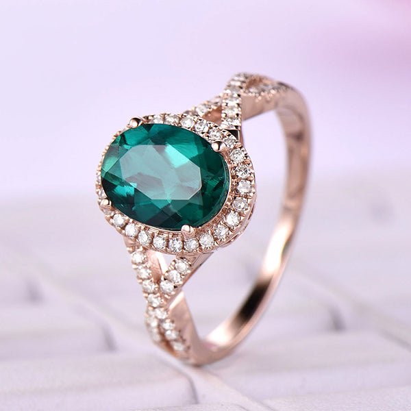 Oval Emerald Diamond Halo Infinite Love Engagement Ring - Lord of Gem Rings