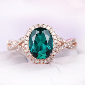 Oval Emerald Diamond Halo Infinite Love Engagement Ring - Lord of Gem Rings