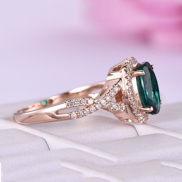 Oval Emerald Diamond Halo Infinite Love Engagement Ring - Lord of Gem Rings