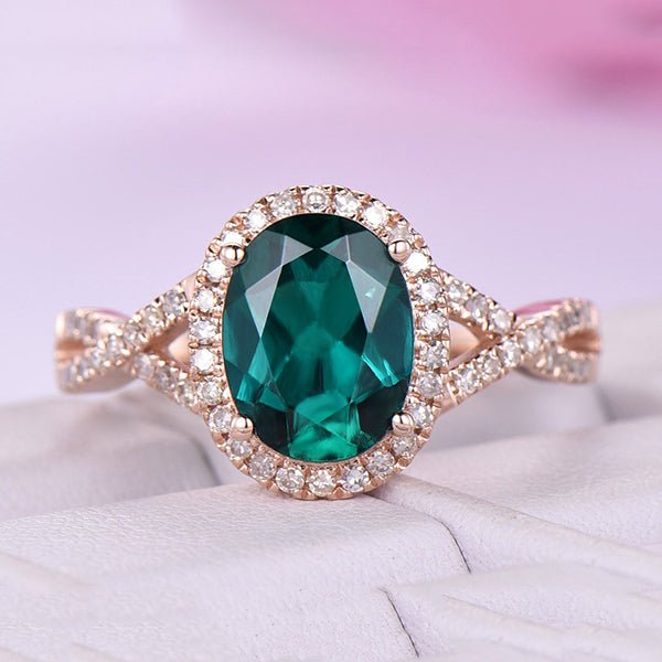 Oval Emerald Diamond Halo Infinite Love Engagement Ring - Lord of Gem Rings