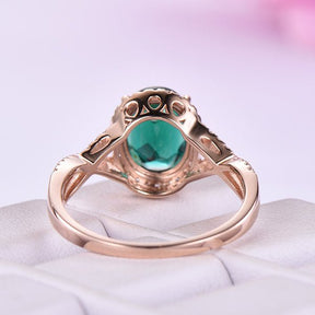 Oval Emerald Diamond Halo Infinite Love Engagement Ring - Lord of Gem Rings