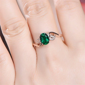 Oval Emerald Diamond Leaf Engagement Ring 14k Rose Gold - Lord of Gem Rings