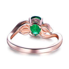 Oval Emerald Diamond Leaf Engagement Ring 14k Rose Gold - Lord of Gem Rings