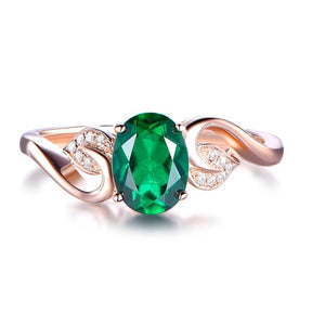 Oval Emerald Diamond Leaf Engagement Ring 14k Rose Gold - Lord of Gem Rings