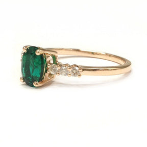 Oval Emerald Prong-Set Triple Diamond Engagement Ring - Lord of Gem Rings