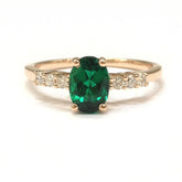Oval Emerald Prong-Set Triple Diamond Engagement Ring - Lord of Gem Rings