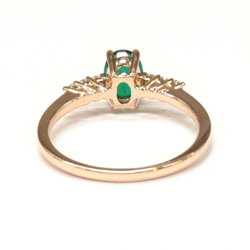 Oval Emerald Prong-Set Triple Diamond Engagement Ring - Lord of Gem Rings