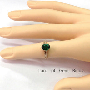 Oval Emerald Ring & Diamond Open End Band Bridal Set 14K Rose Gold - Lord of Gem Rings