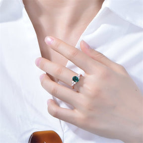 Oval Emerald Triple Diamond Accents Engagement Ring - Lord of Gem Rings