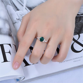 Oval Emerald Triple Diamond Accents Engagement Ring - Lord of Gem Rings