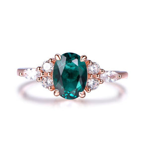 Oval Emerald Triple Diamond Accents Engagement Ring - Lord of Gem Rings