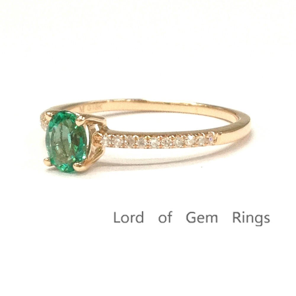 Oval Green Tsavorite(Garnet) Engagement Ring with Diamond Accents - Lord of Gem Rings