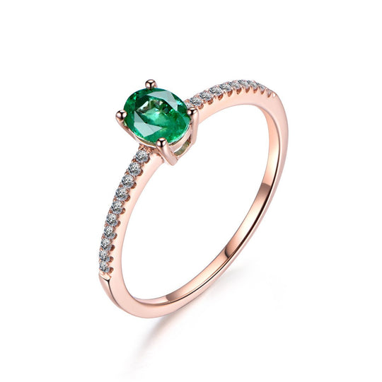 Oval Green Tsavorite(Garnet) Engagement Ring with Diamond Accents