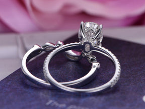 Oval Moissanite Hidden Halo Diamond Crescent Bridal Set - Lord of Gem Rings