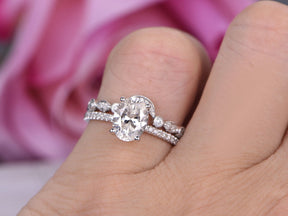 Oval Moissanite Hidden Halo Diamond Crescent Bridal Set - Lord of Gem Rings