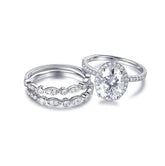 Oval Moissanite Trio Bridal Set 14K White Gold - Lord of Gem Rings