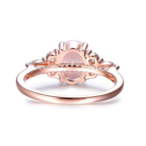 Oval Moonstone Diamond Triple Accents Ring 14k Rose Gold - Lord of Gem Rings