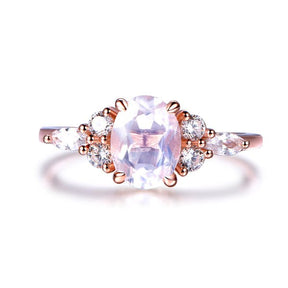Oval Moonstone Diamond Triple Accents Ring 14k Rose Gold - Lord of Gem Rings