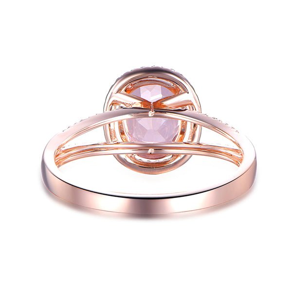 Oval Morganite Diamond Halo Split Shank Ring - Lord of Gem Rings