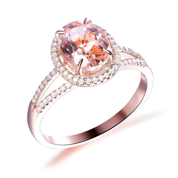 Oval Morganite Diamond Halo Split Shank Ring - Lord of Gem Rings