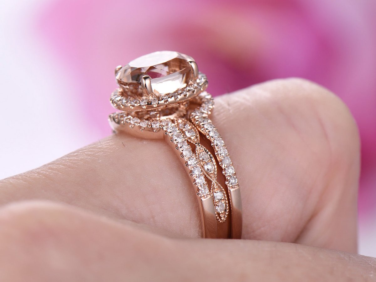 Oval Morganite Diamond Ring Forever Together Bridal Set - Lord of Gem Rings