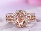Oval Morganite Diamond Ring Forever Together Bridal Set - Lord of Gem Rings