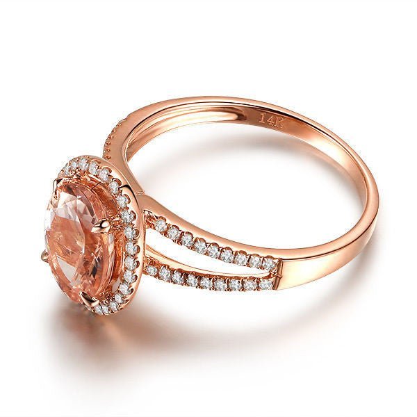 Oval Morganite Engagement Ring Diamond Split Shank 14K Rose Gold - Lord of Gem Rings