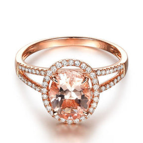 Oval Morganite Engagement Ring Diamond Split Shank 14K Rose Gold - Lord of Gem Rings