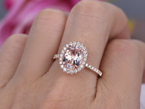 Oval Morganite Engagement Ring Moissanite Accent Milgrain Under Gallery - Lord of Gem Rings