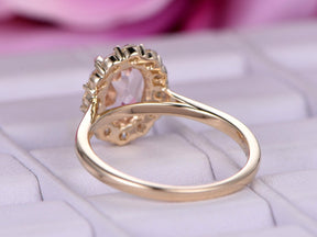 Oval Morganite Engagement Ring Moissanite Halo 14K Yellow Gold - Lord of Gem Rings