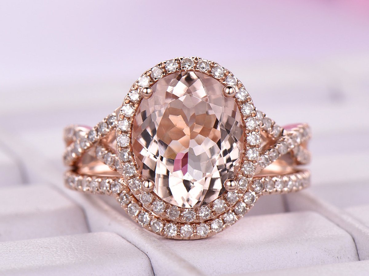 Oval Morganite Infinity Ring Diamond Bridal Set - Lord of Gem Rings