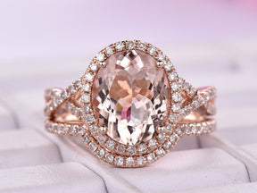 Oval Morganite Infinity Ring Diamond Bridal Set - Lord of Gem Rings