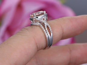 Oval Morganite Infinity Ring Diamond Bridal Set - Lord of Gem Rings