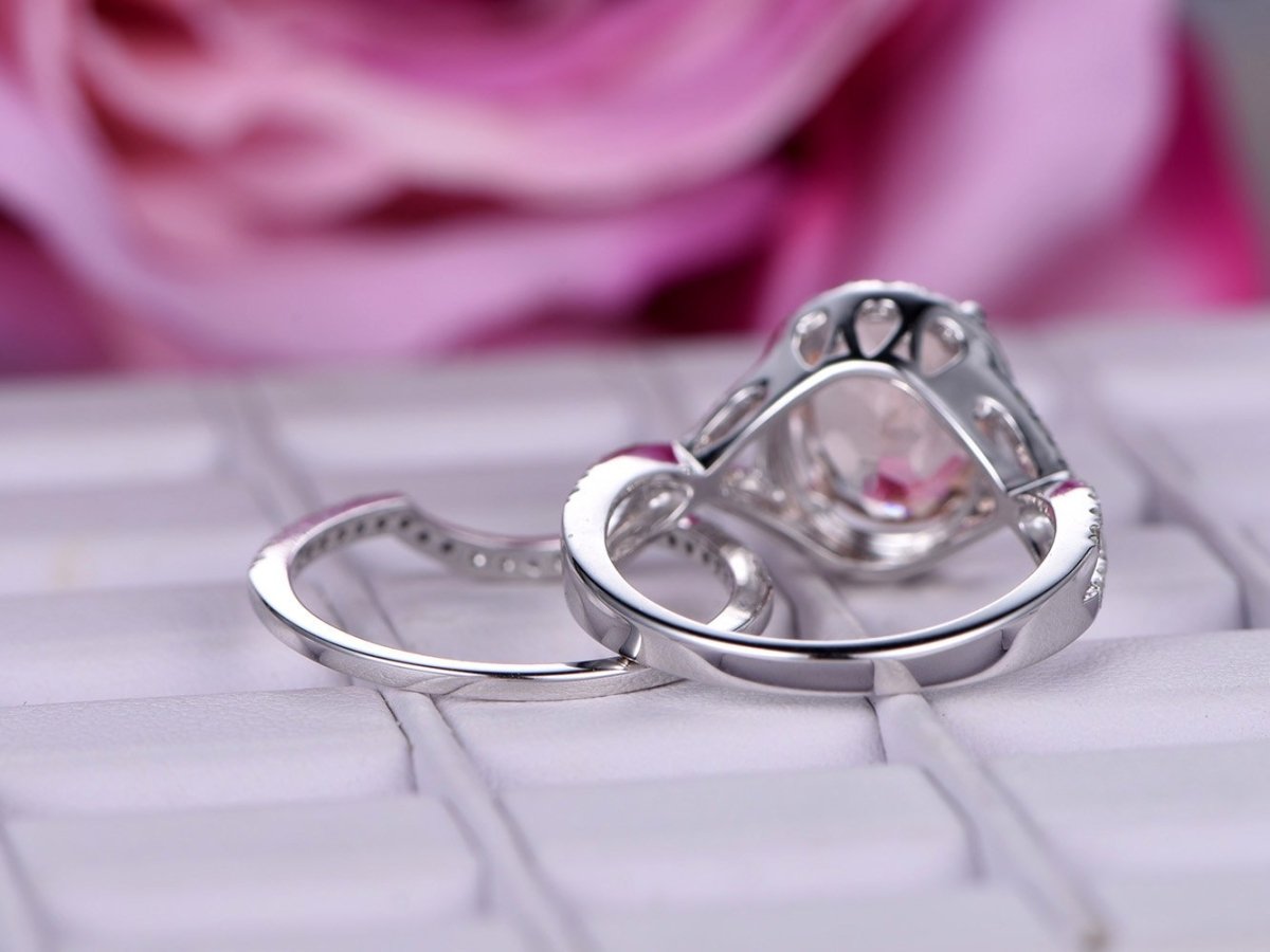 Oval Morganite Infinity Ring Diamond Bridal Set - Lord of Gem Rings