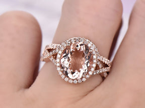 Oval Morganite Infinity Ring Diamond Bridal Set - Lord of Gem Rings