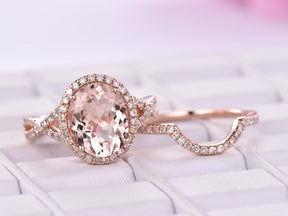 Oval Morganite Infinity Ring Diamond Bridal Set - Lord of Gem Rings