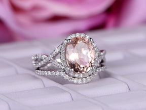 Oval Morganite Infinity Ring Diamond Bridal Set - Lord of Gem Rings