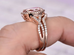 Oval Morganite Infinity Ring Diamond Bridal Set - Lord of Gem Rings