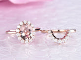 Oval Morganite Moissanite Tiara Bridal Set 14K Rose Gold - Lord of Gem Rings