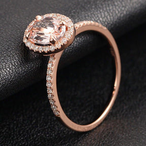 Oval Morganite Ring Diamond Halo 14K Gold - Lord of Gem Rings