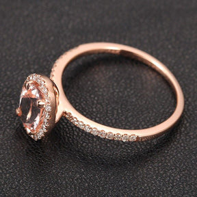 Oval Morganite Ring Diamond Halo 14K Gold - Lord of Gem Rings