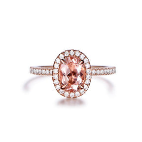 Oval Morganite Ring Diamond Halo 14K Gold - Lord of Gem Rings