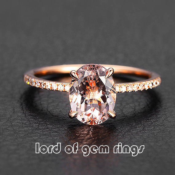 Oval Morganite Ring Full Cut Diamond Accents 14k Rose Gold - Lord of Gem Rings