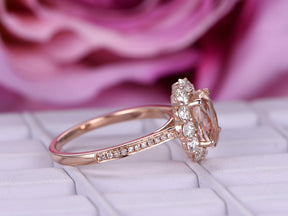 Oval Morganite Ring Moissanite Halo Diamond Accents - Lord of Gem Rings