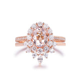 Oval Morganite Tiara Moissanite Bridal Set 14K Rose Gold - Lord of Gem Rings