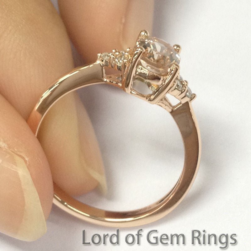 Oval Morganite Trio Diamond Accents Ring 18k Rose Gold - Lord of Gem Rings