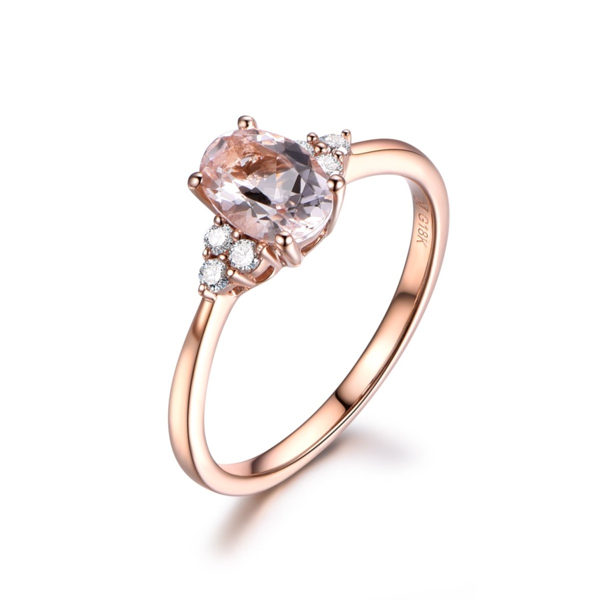 Oval Morganite Trio Diamond Accents Ring 18k Rose Gold - Lord of Gem Rings