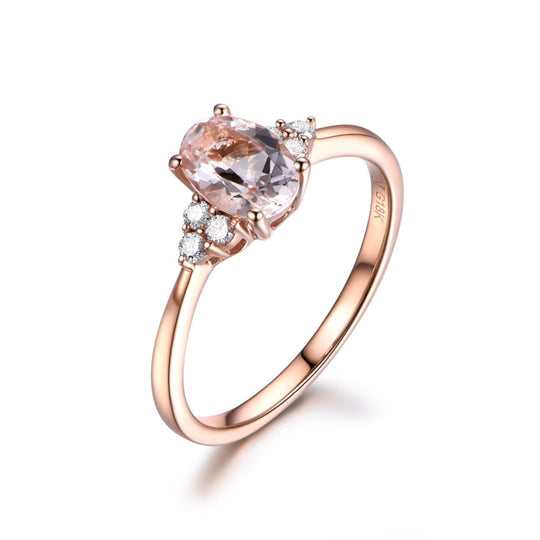 Oval Morganite Trio Diamond Accents Ring 18k Rose Gold