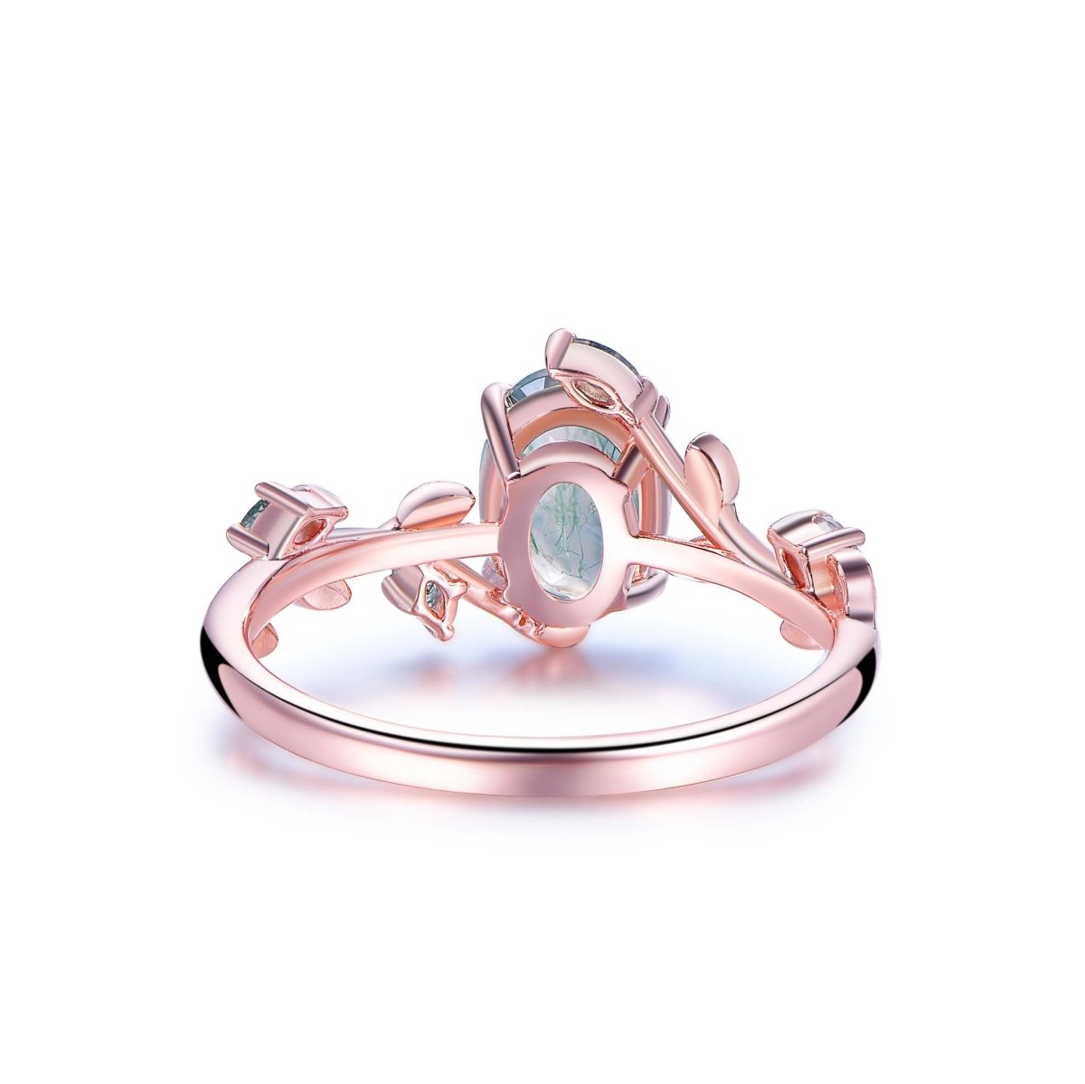 Oval Moss Agate Engagement Vine Ring 14K Gold/Silver - Lord of Gem Rings