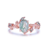 Oval Moss Agate Engagement Vine Ring 14K Gold/Silver - Lord of Gem Rings
